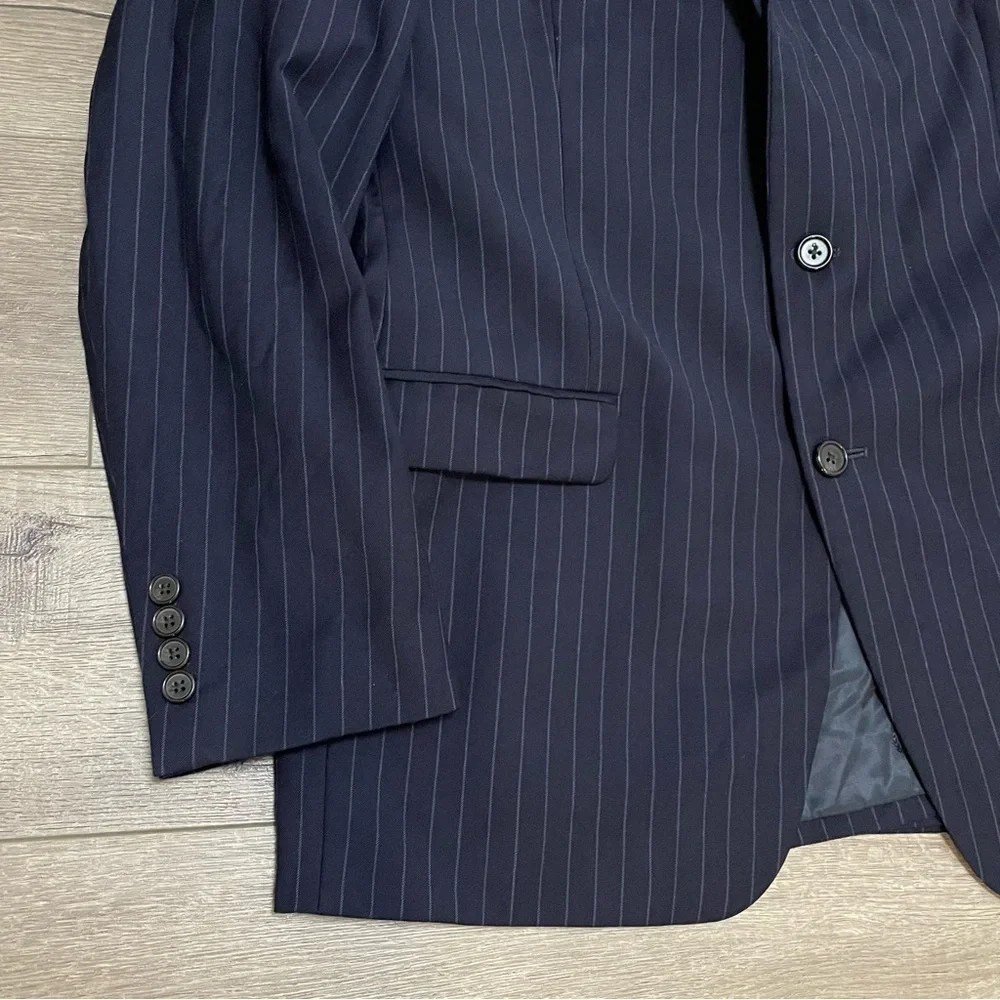 Lauren Ralph Lauren Blazer Sport Coat Navy Blue Pinstriped 2 Button Sz 44 L